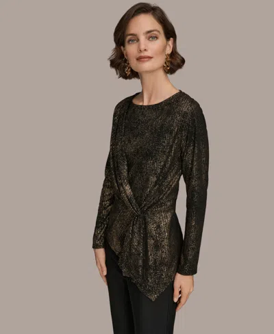 Donna Karan New York Metallic Long Sleeve Shirt In Black