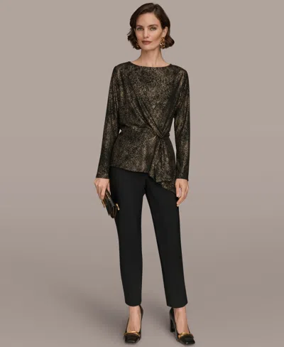 Donna Karan New York Metallic Long Sleeve Shirt In Black
