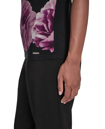 Calvin Klein Petite Printed Pleated Design Cami Top In Black
