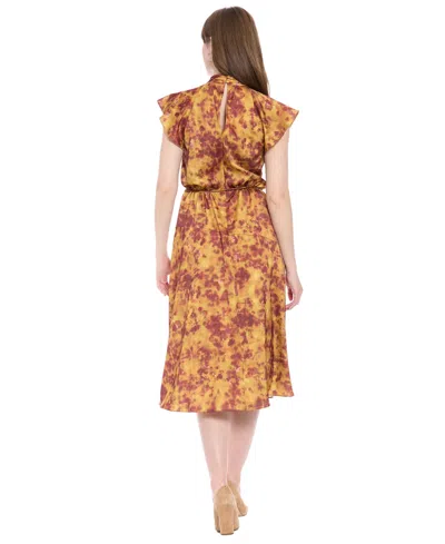 London Times Women's Mock Neck Flutter Sleeves Dress In Yellow