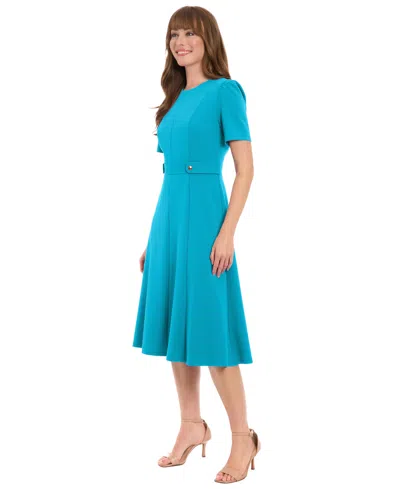 London Times Women's Solid Crew Neck Dress In Blue