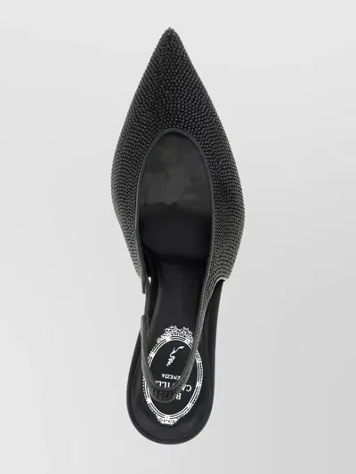 René Caovilla Textured Slingback Pump Pointed Toe In Black