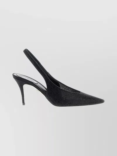 René Caovilla Textured Slingback Pump Pointed Toe In Black