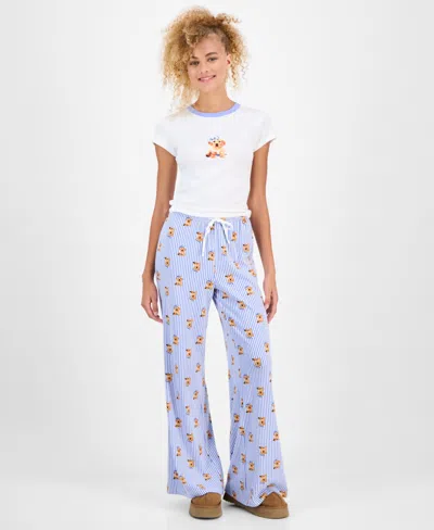 Just Polly Juniors Puppy Print T Shirt Puppy Print Striped Drawstring Pants In Multi