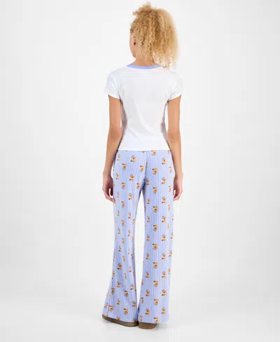 Just Polly Juniors Puppy Print T Shirt Puppy Print Striped Drawstring Pants In Multi