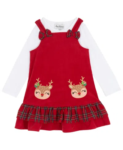 Rare Editions Girls 2t-6x 2-piece Long Sleeves Top And Plaid Jumper Set In Red