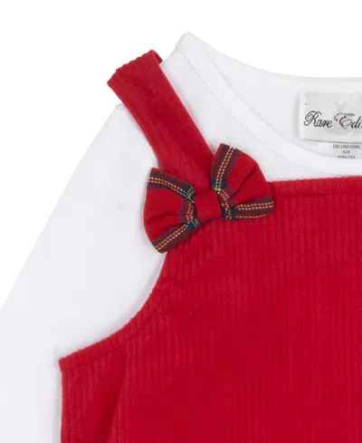 Rare Editions Girls 2t-6x 2-piece Long Sleeves Top And Plaid Jumper Set In Red