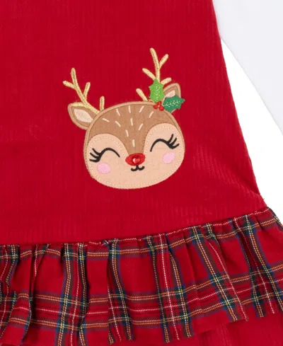 Rare Editions Girls 2t-6x 2-piece Long Sleeves Top And Plaid Jumper Set In Red