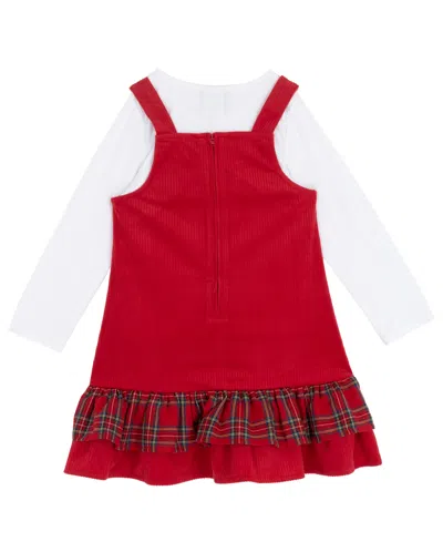 Rare Editions Girls 2t-6x 2-piece Long Sleeves Top And Plaid Jumper Set In Red