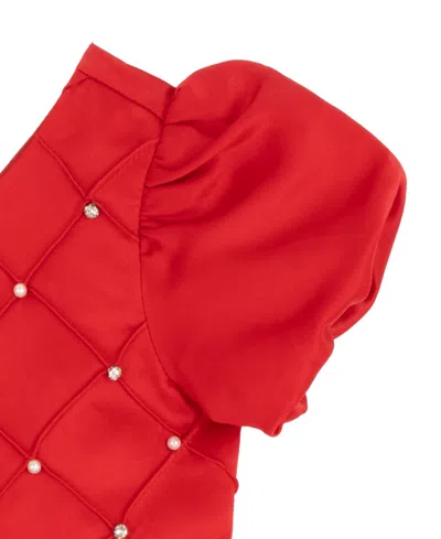 Rare Editions Girls 2t-6x Embellished Short Sleeve Dress In Red