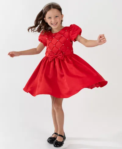 Rare Editions Girls 2t-6x Embellished Short Sleeve Dress In Red