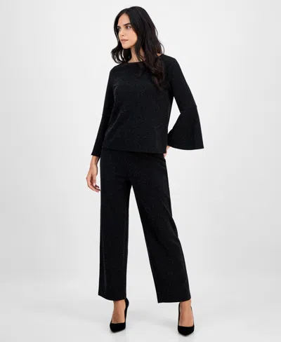 Ak Anne Klein Petite Boat-neck Long-bell-sleeve Top In Multi