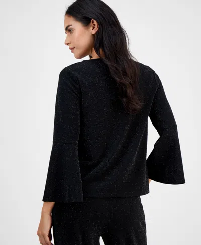 Ak Anne Klein Petite Boat-neck Long-bell-sleeve Top In Multi