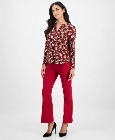 Ak Anne Klein Petite Floral-print Long-sleeve Top In Animal Print