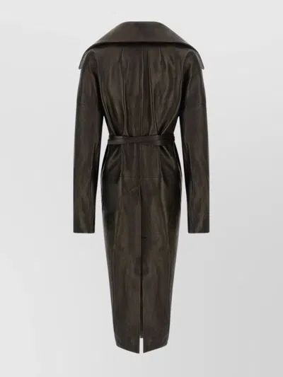 Rick Owens Dracucollar Belted Leather Coat In Black