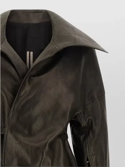 Rick Owens Dracucollar Belted Leather Coat In Black