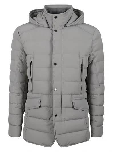 Moorer Classic Grey Goose Down Jacket With Wool-cashmere Accents In Gray