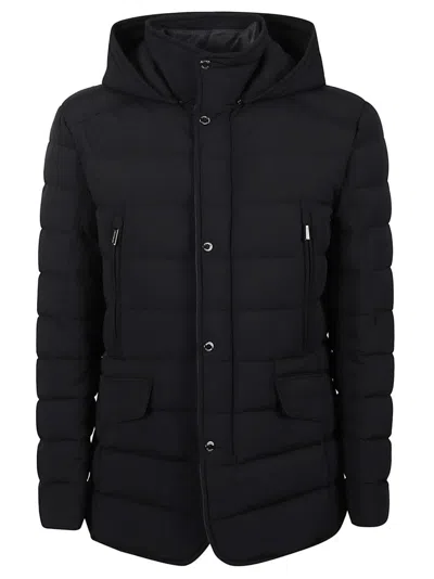 Moorer Quilted Casual Jacket With Goose Down And Flannel Details In Black