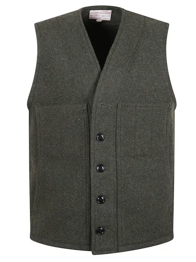 Filson Forest Green Wool Vest With Button Closure And Functional Pockets In Multi
