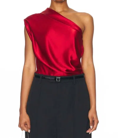 The Sei Asymmetrical Lapel Top In Cherry In Red