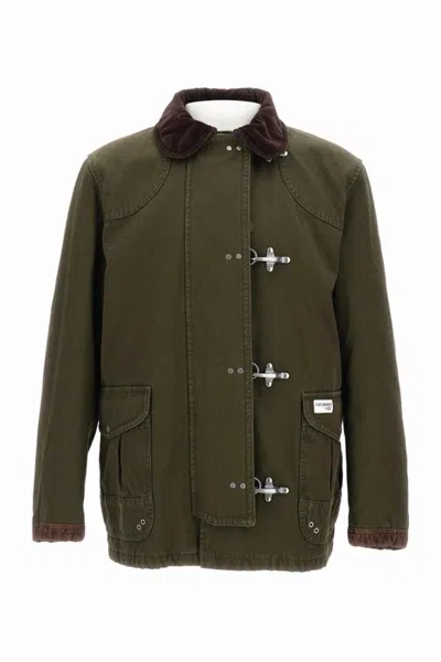 Fay Jacket Wool Blend Contrast Collar In Green