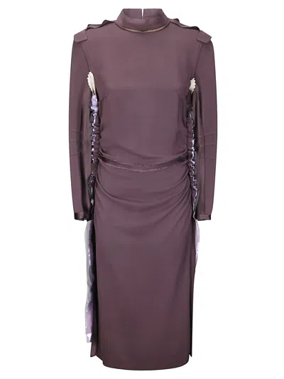 Maison Margiela Ruched Silk Dress With Deconstructed Design And Dual Zipper Details In Purple