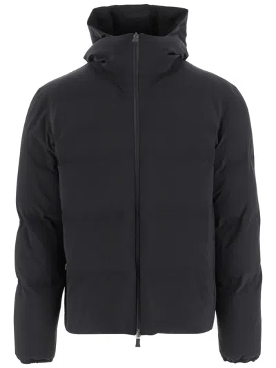 Herno High-collar Hooded Down Jacket With Logo Detail In Multi