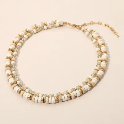Fashnzfab Wood Faceted Beaded Layered Necklace In Multi