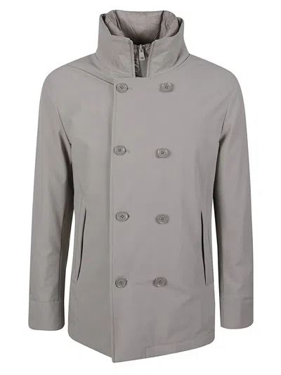 Duno Bi-stretch Fabric Peacoat With Detachable Bib And Reflective Details In Gray