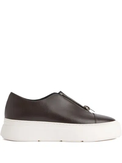 Giuseppe Zanotti Mike Elastic Leather Zipper Slip-ons In Brown