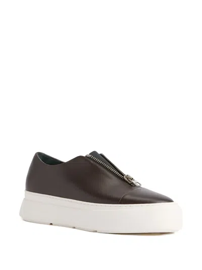 Giuseppe Zanotti Mike Elastic Leather Zipper Slip-ons In Brown