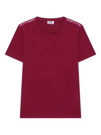 Gcds Logo Tape Stretch T-shirt In Red