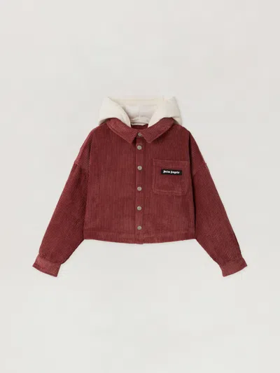 Palm Angels Classic Logo Corduroy Crop In Red