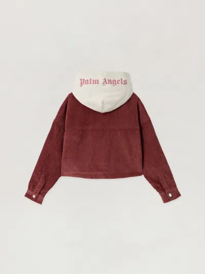 Palm Angels Classic Logo Corduroy Crop In Red