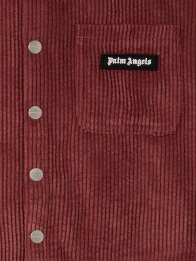 Palm Angels Classic Logo Corduroy Crop In Red