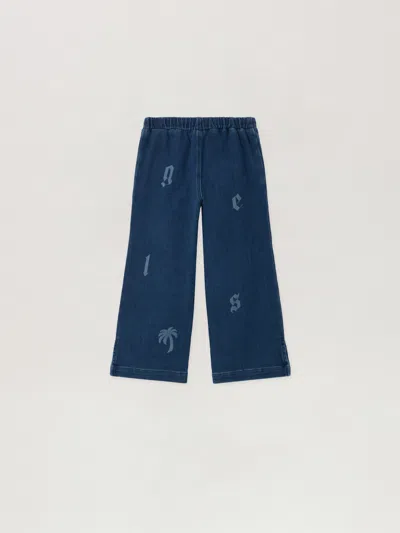 Palm Angels Pa Letters Washed Wide Pant In Blue