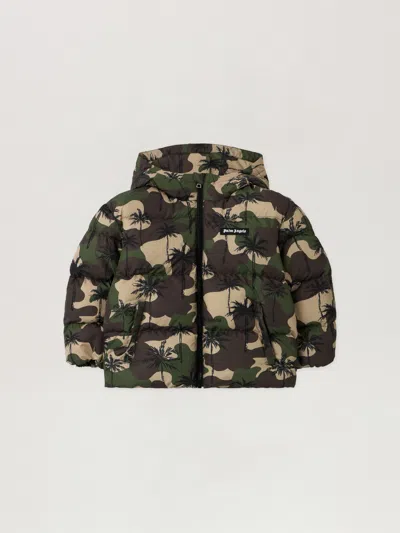 Palm Angels Camo Palms Hoodie Puffer Jkt In Green