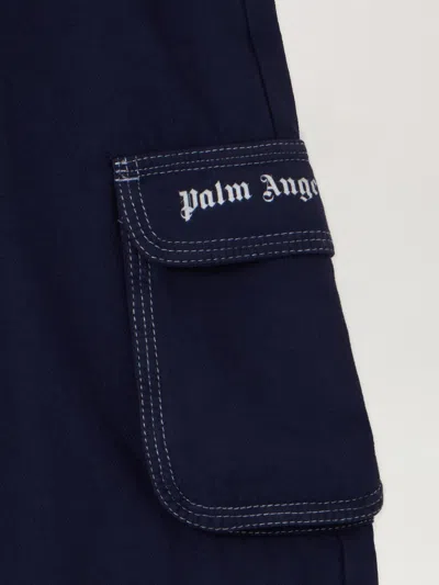 Palm Angels Logo Flannel Loose Cargo Pant In Black