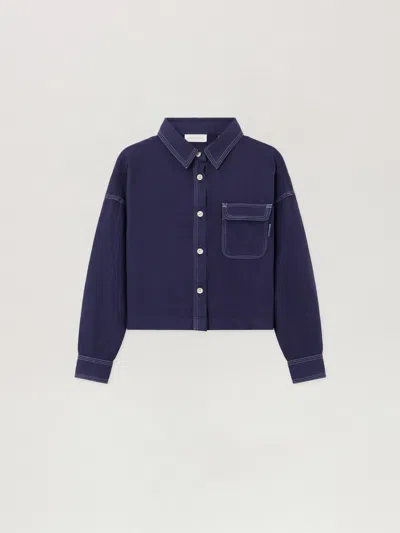 Palm Angels Curved Logo Flannel Shirt In Blue