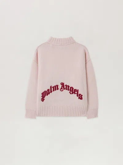 Palm Angels Curved Logo Knit Crewneck In Pink