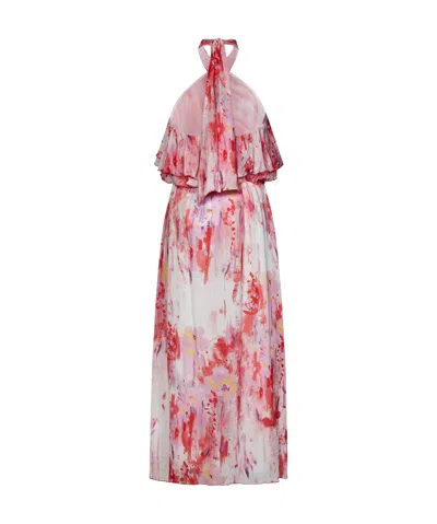 Msgm Floral Printed Halterneck Midi Dress In Animal Print