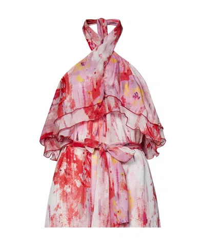 Msgm Floral Printed Halterneck Midi Dress In Animal Print