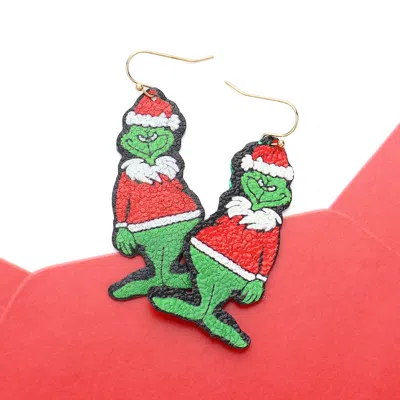 Fashnzfab Glittered Green Monster Printed Dangle Earrings In Multi