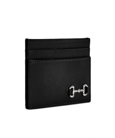Gucci Men Black Card Holder With Horsebit On The Front In Leather Man In Black