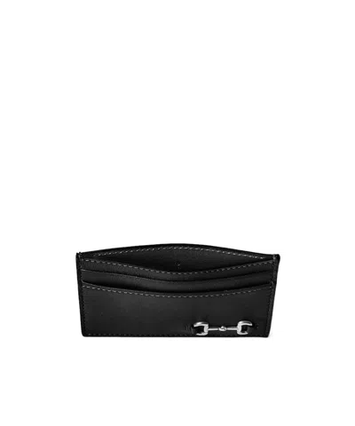Gucci Men Black Card Holder With Horsebit On The Front In Leather Man In Black