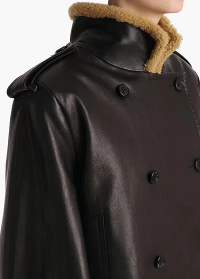 Khaite Dean Leather Double-breasted Jacket With Lamb Shearling Collar In Black