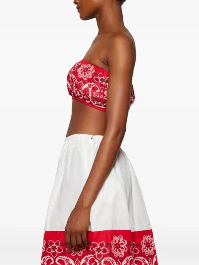 Miu Miu Printed Cotton And Linen Poplin Bra Top In Red