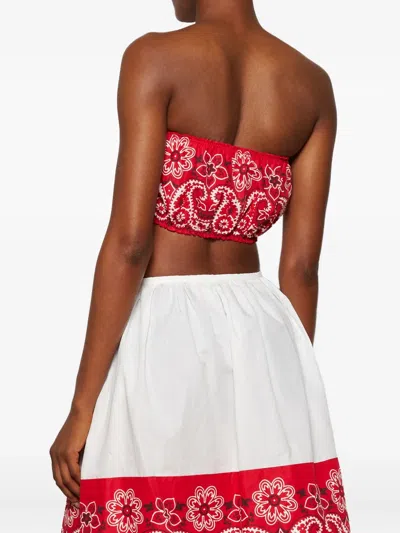 Miu Miu Printed Cotton And Linen Poplin Bra Top In Red