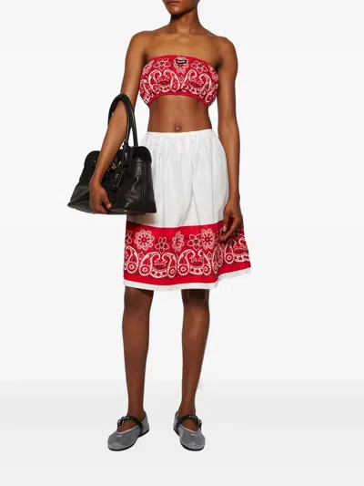 Miu Miu Printed Cotton And Linen Poplin Bra Top In Red