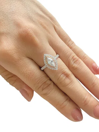 Hyt Jewelry 18k White And Rose Gold Diamond Ring In Silver